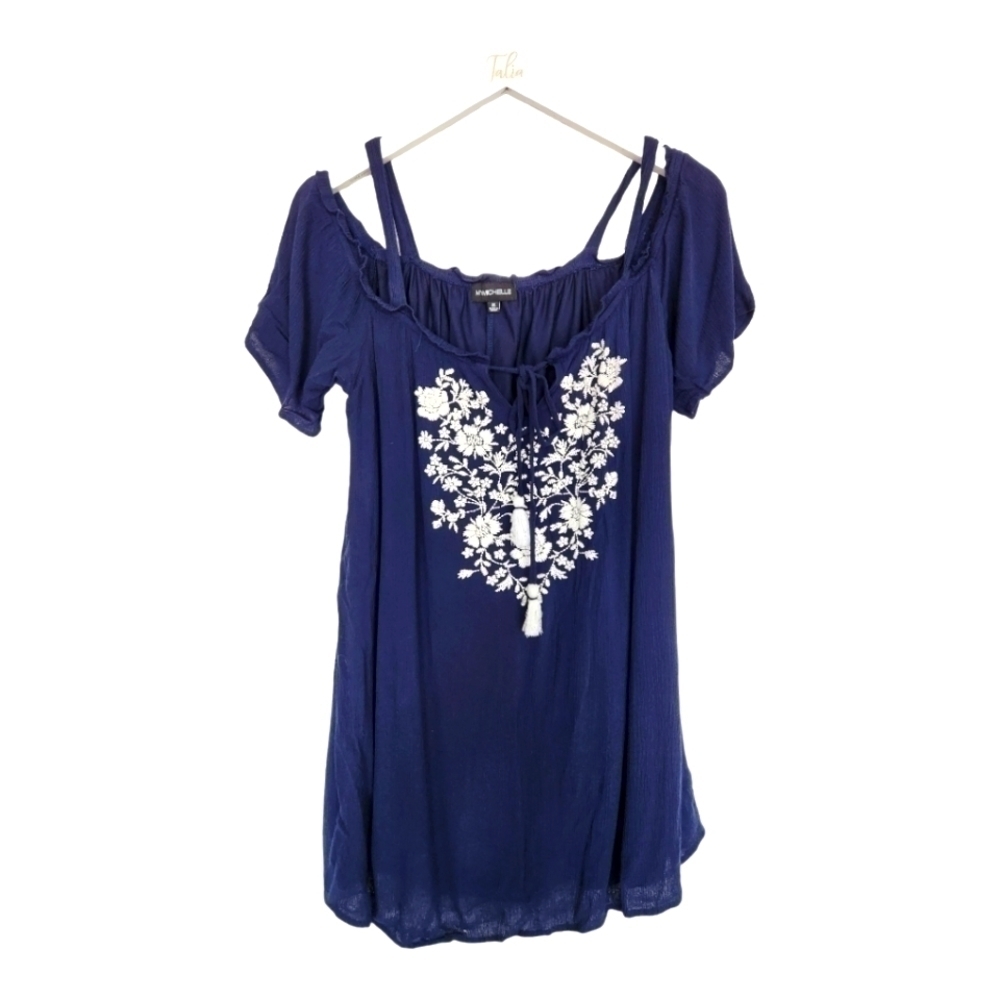 My Michelle Blue & White Embroidered Dress